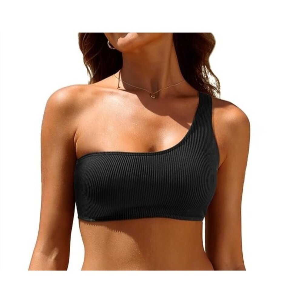 Tempt Me Women Ribbed One Shoulder Bikini Top - Size L, NWT - Picture 1 of 9